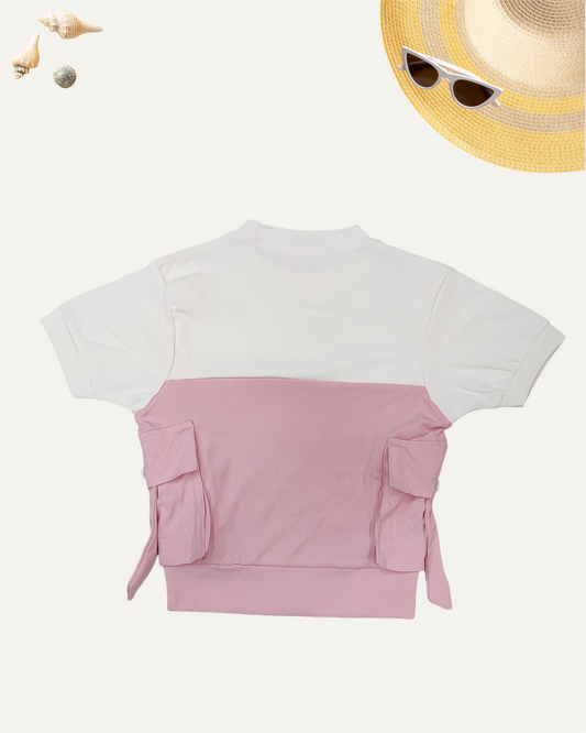 GIRLS 2 POCKET TOP BABY PINK [ 4 - 12 YEARS ]