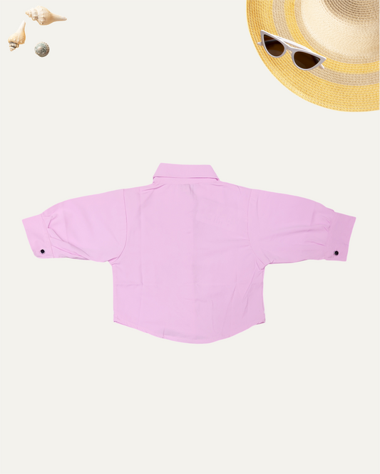 GIRLS PINK BUTTON-UP PALM EMBROIDERY TOP (4-12 YEARS) - Girlism