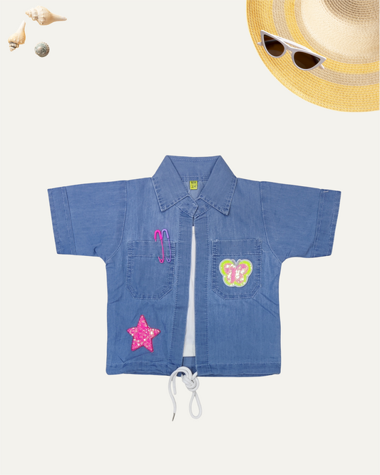 GIRLS DENIM SHIRT TOP (DX WASH) (1-12 YEARS) - Girlism