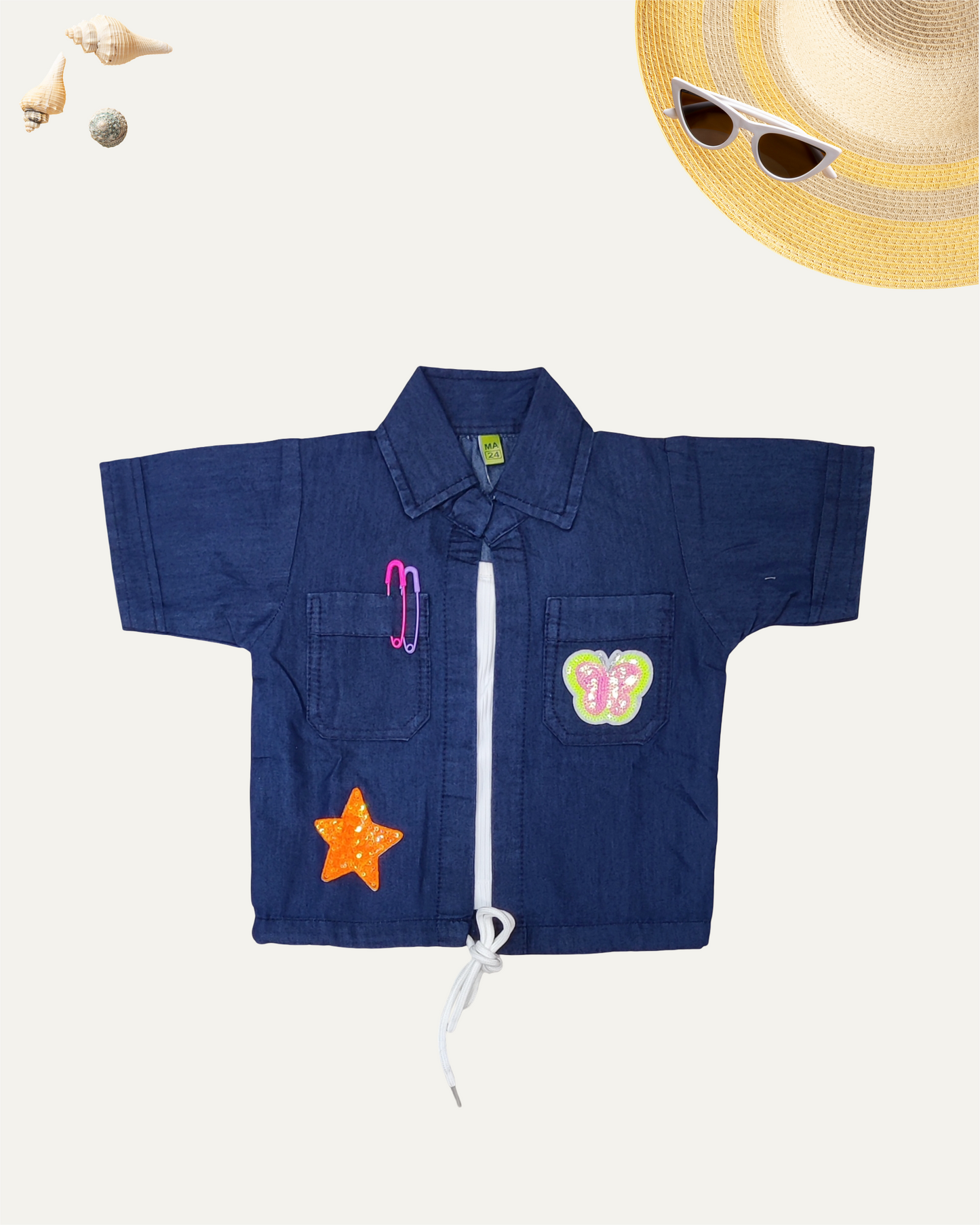 GIRLS DENIM SHIRT TOP (NAVY WASH) (1-12 YEARS) - Girlism