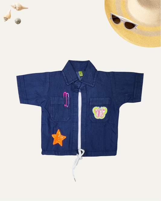 GIRLS DENIM SHIRT TOP (NAVY WASH) (1-12 YEARS) - Girlism