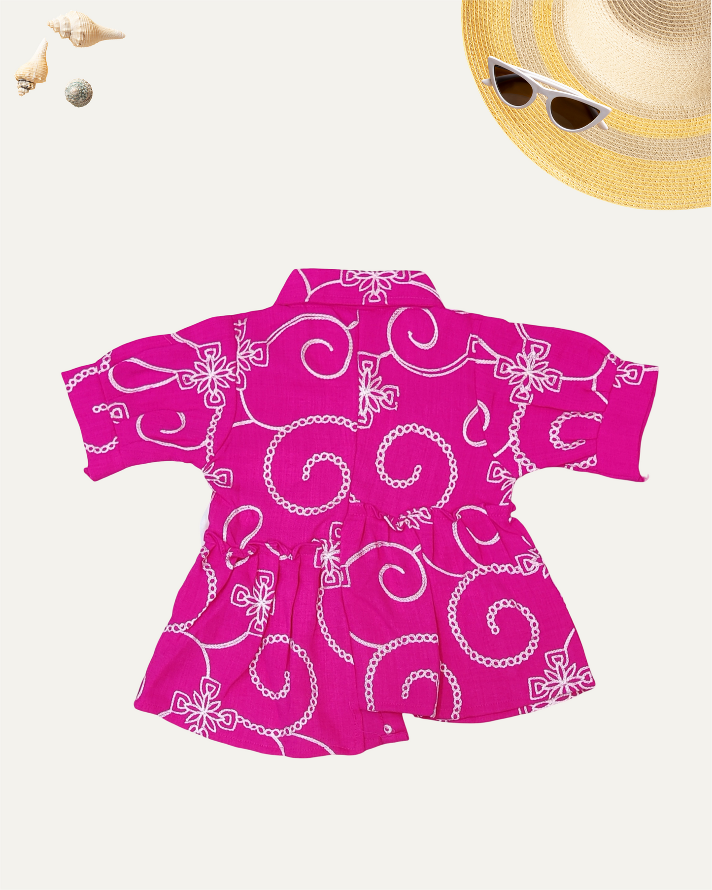 GIRLS PRINTED FRONT BUTTON BOW TOP (HOT PINK) (4-12 YEARS) - Girlism