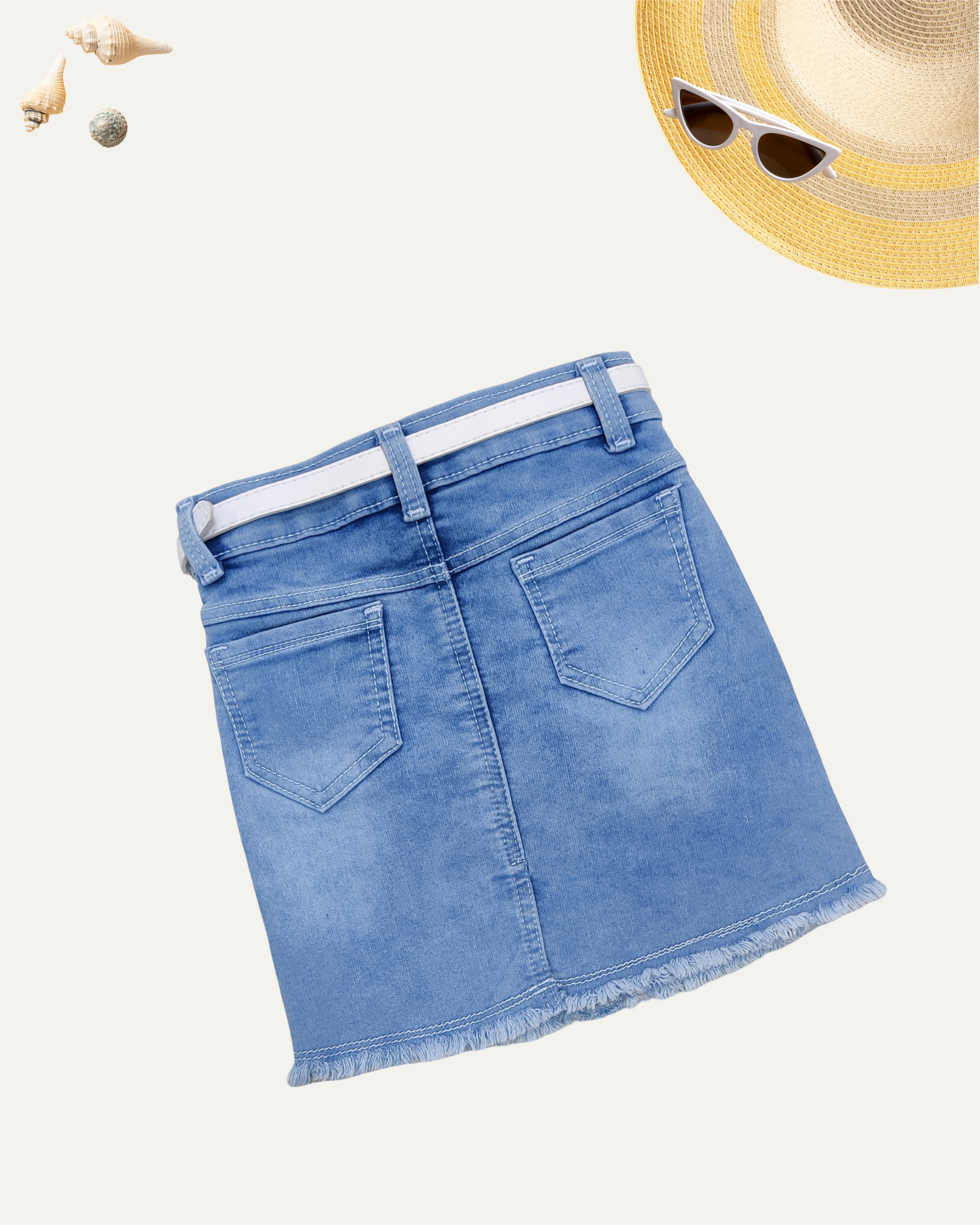 GIRLS LIGHT BLUE DENIM SKIRT WITH BELT (0-12 YEARS) - Girlism