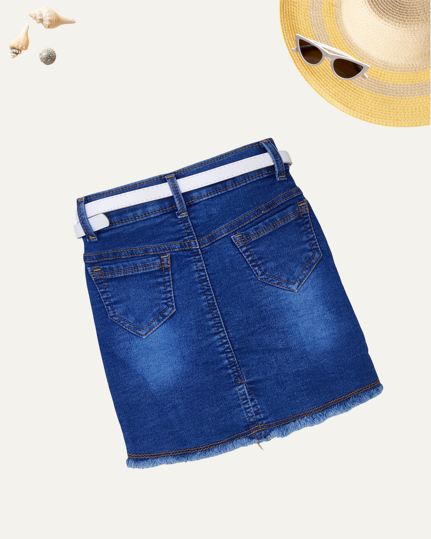 GIRLS DARK BLUE DENIM SKIRT WITH BELT (0-12 YEARS) - Girlism