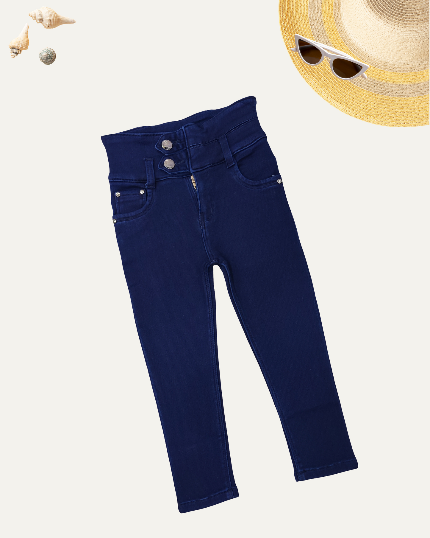 GIRLS HIGH-WAIST DENIM (NAVY WASH) (3-14 YEARS) - Girlism