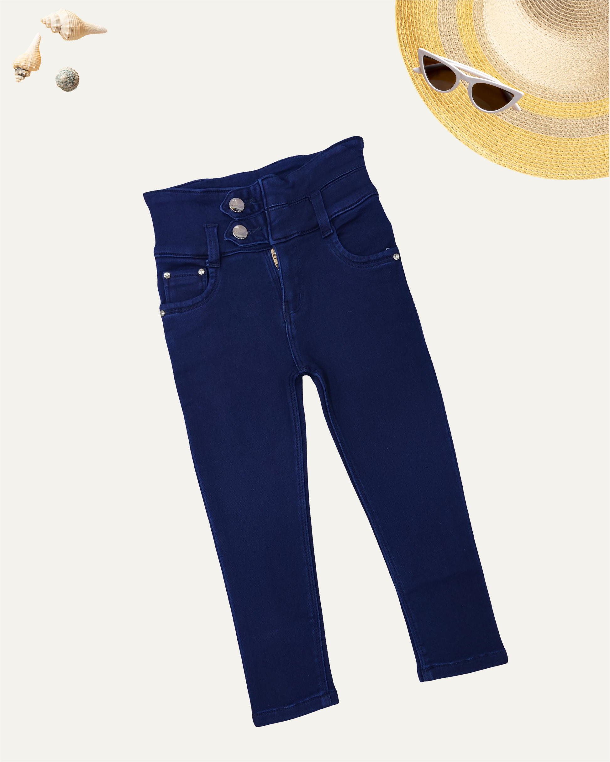 GIRLS HIGH-WAIST DENIM (NAVY WASH) (3-14 YEARS) - Girlism