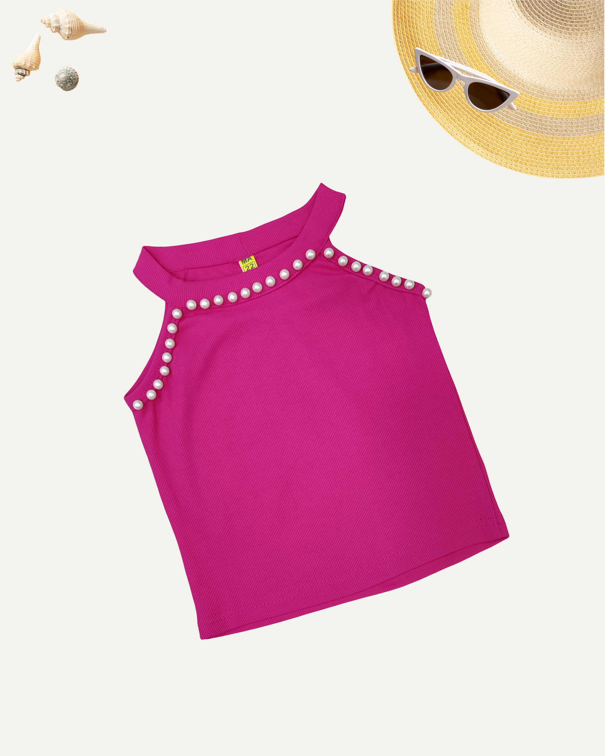 GIRLS SLEEVELESS PEARL TOP HOT PINK (3-11 YEARS) - Girlism