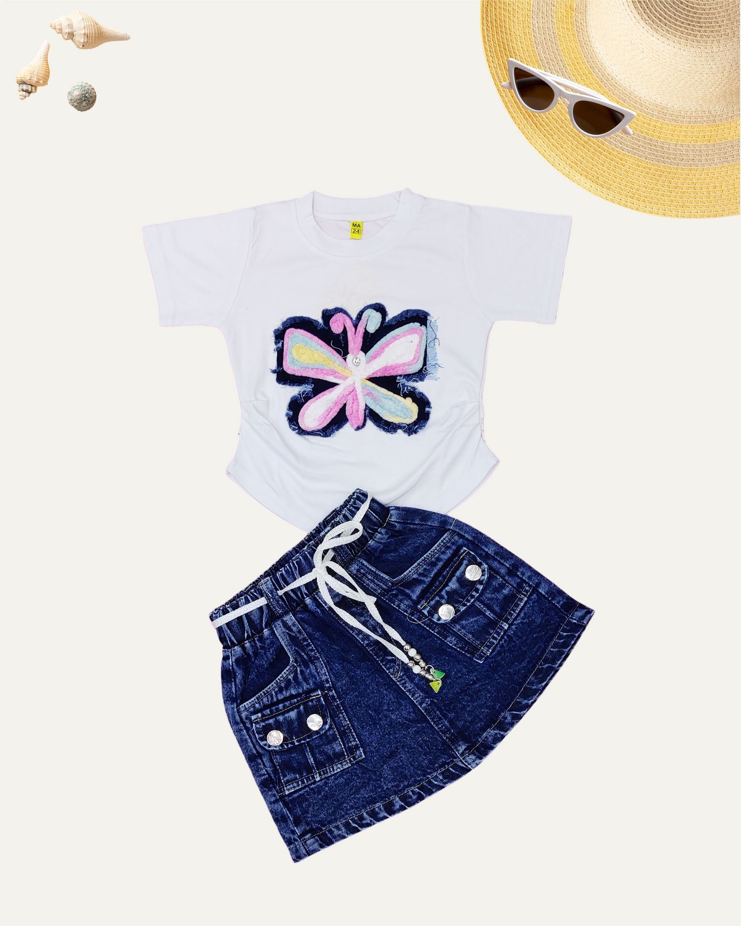 GIRLS CO-ORD SET WITH DENIM SKIRT DX BLUE [ 1 - 12 YEARS ]