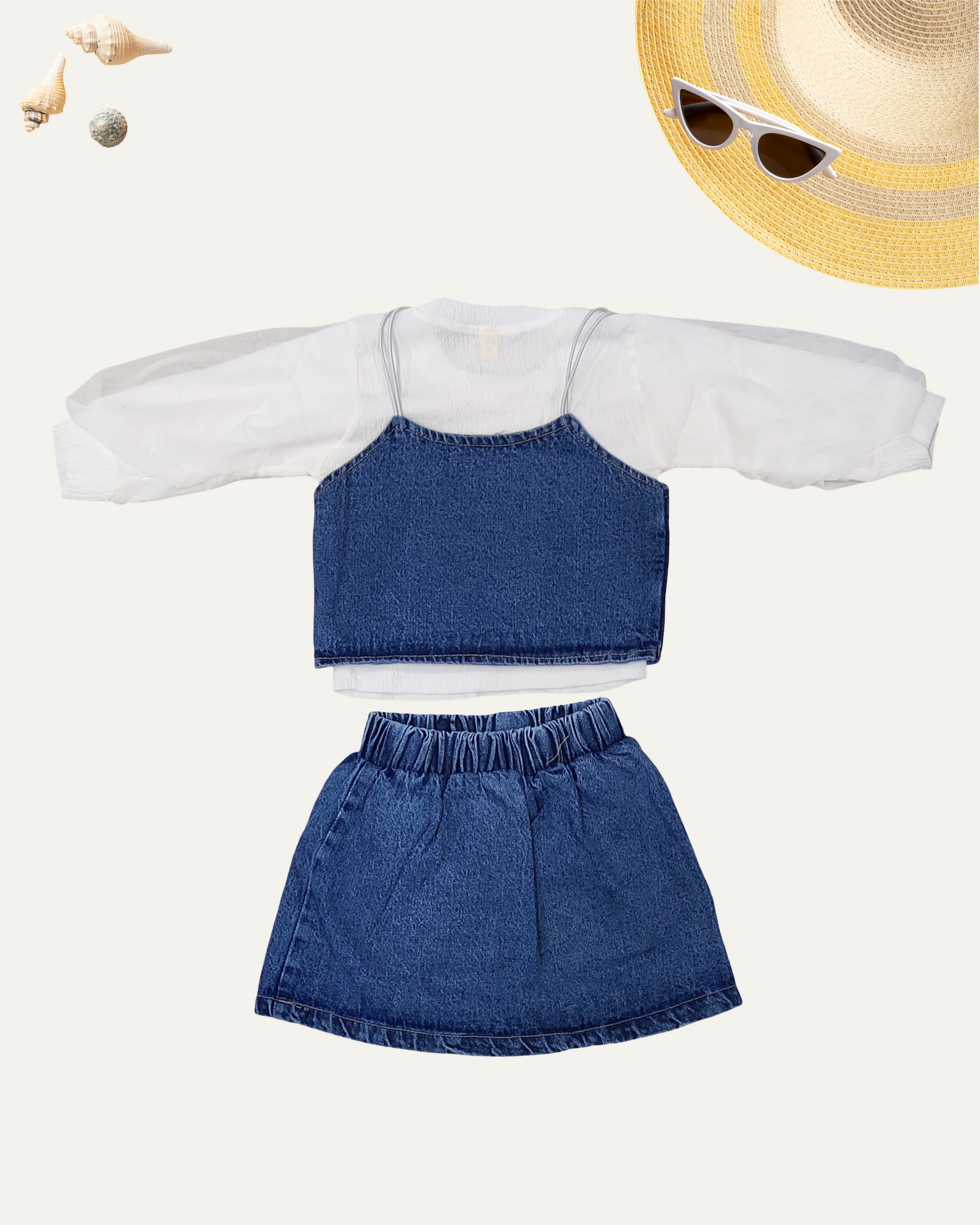 GIRLS 3PC DENIM SKIRT CO-ORD SET (BLUE WASH) (1-12 YEARS) - Girlism