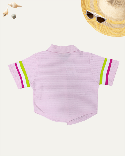 GIRLS CROCHET POCKET SHIRT (BABY PINK) (4-12 YEARS) - Girlism
