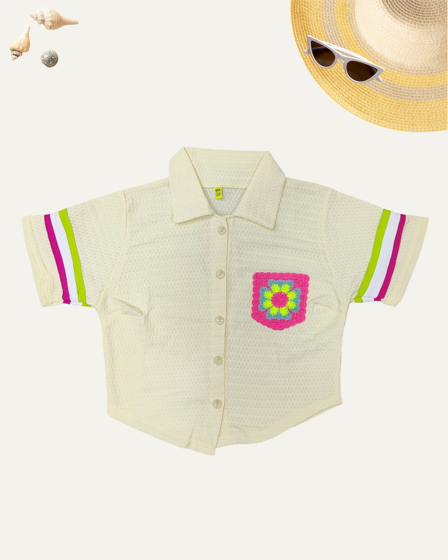 GIRLS CROCHET POCKET SHIRT (BUTTER YELLOW) (4-12 YEARS) - Girlism
