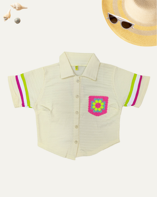 GIRLS CROCHET POCKET SHIRT (BUTTER YELLOW) (4-12 YEARS) - Girlism
