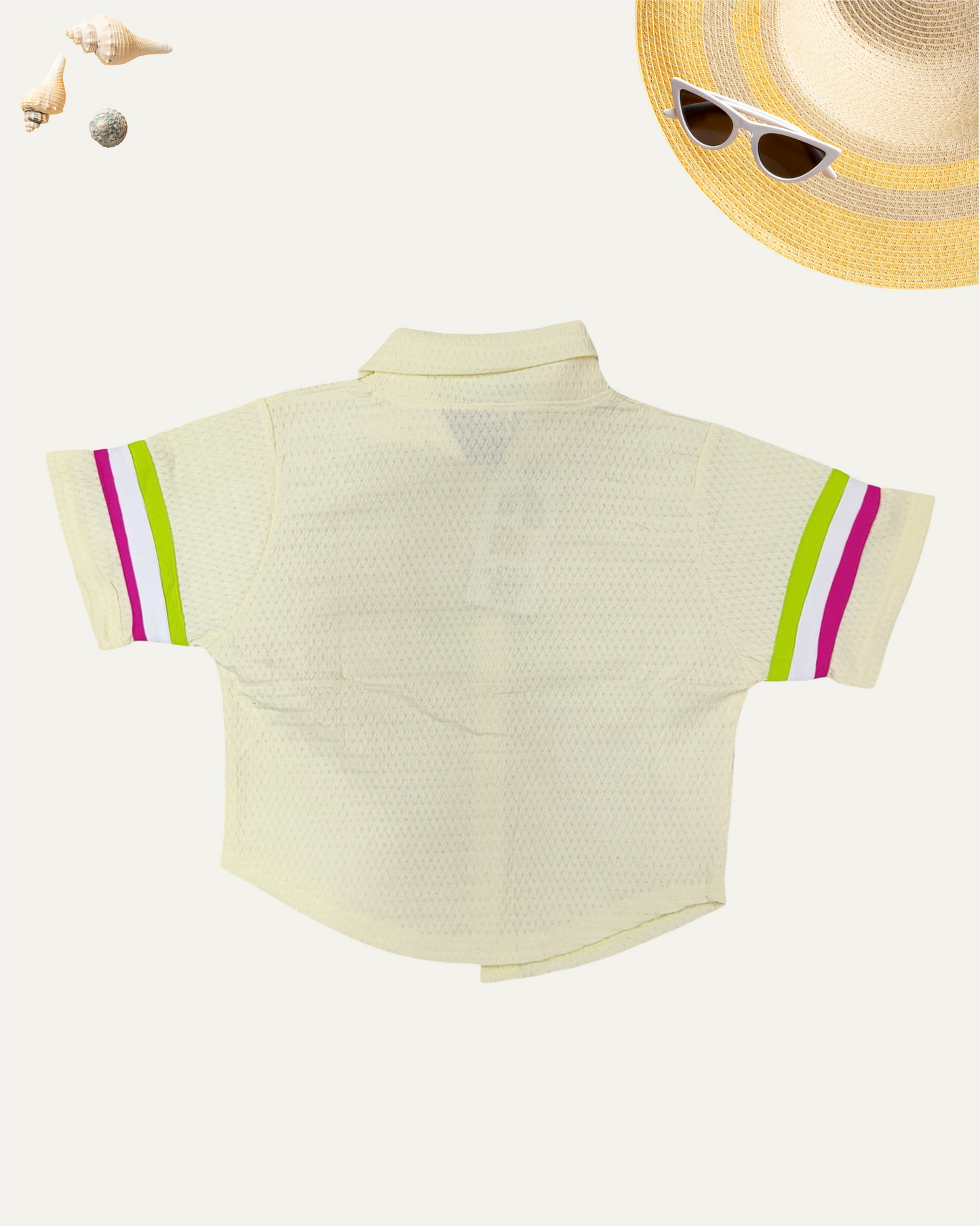 GIRLS CROCHET POCKET SHIRT (BUTTER YELLOW) (4-12 YEARS) - Girlism