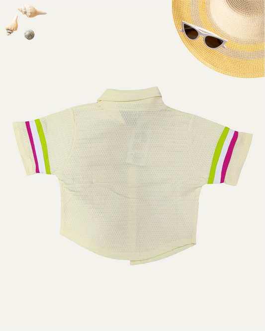 GIRLS CROCHET POCKET SHIRT (BUTTER YELLOW) (4-12 YEARS) - Girlism