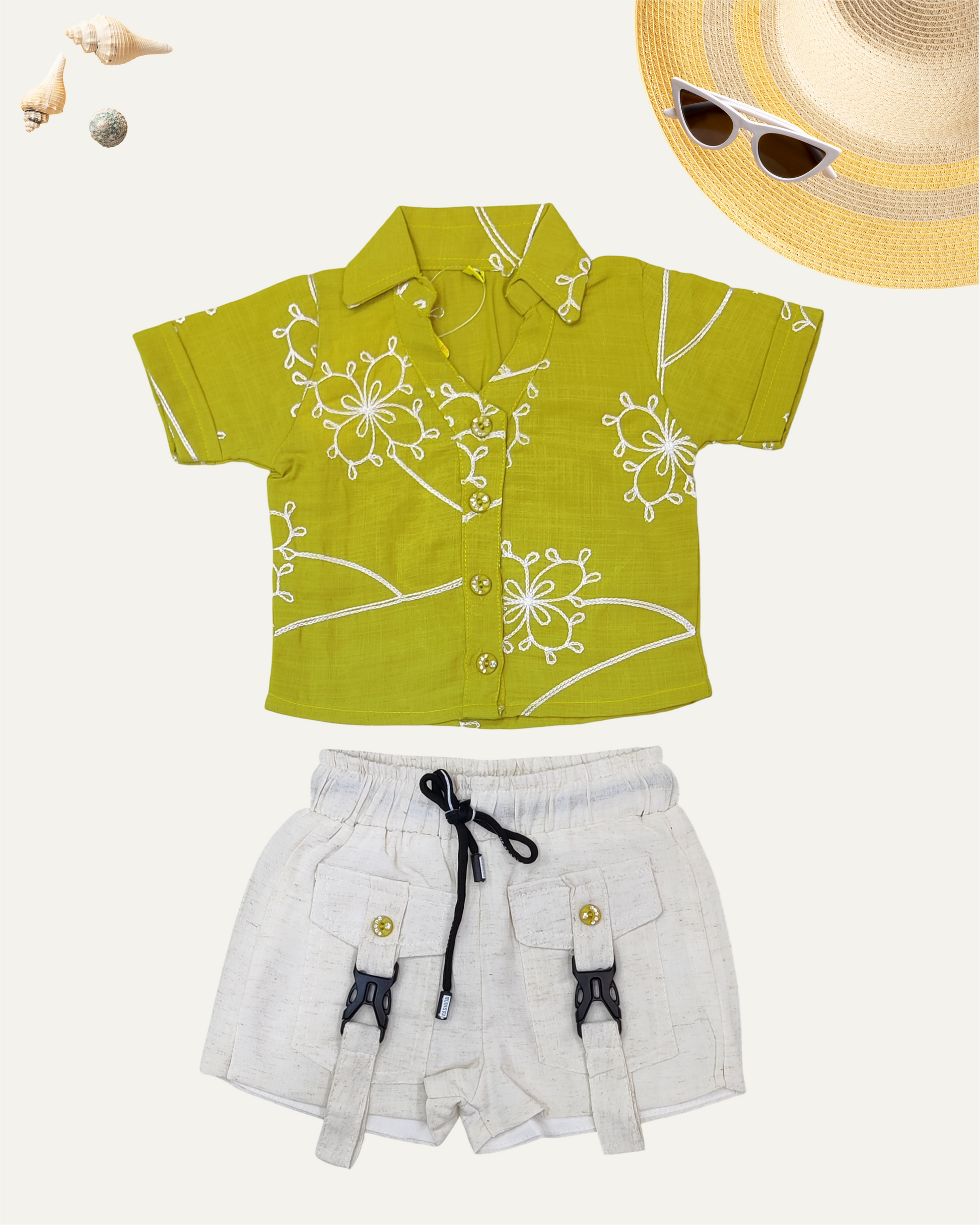 GIRLS FLORAL SHIRT AND BEIGE SHORTS SET (MUSTARD YELLOW) (1-8 YEARS) - Girlism