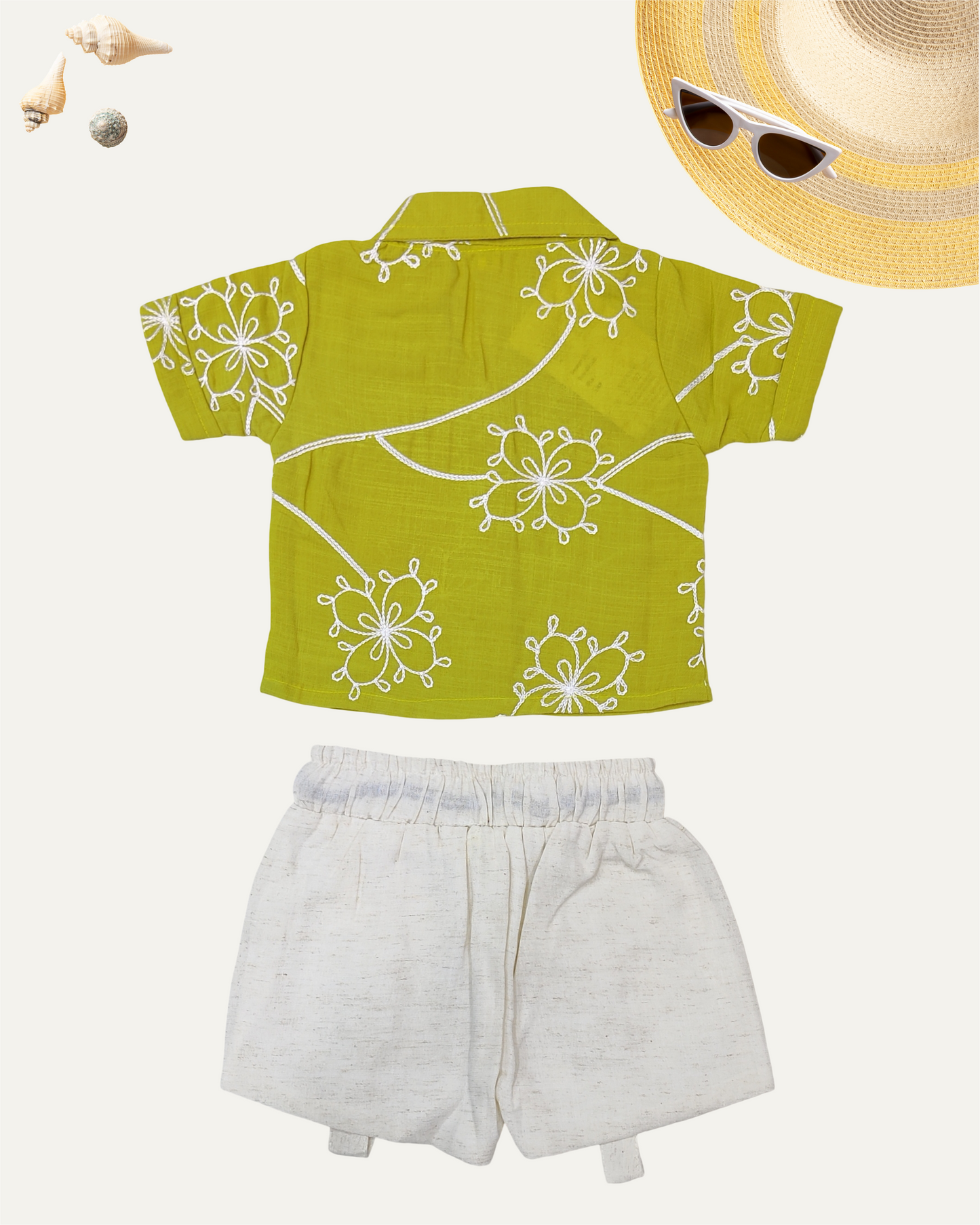 GIRLS FLORAL SHIRT AND BEIGE SHORTS SET (MUSTARD YELLOW) (1-8 YEARS) - Girlism