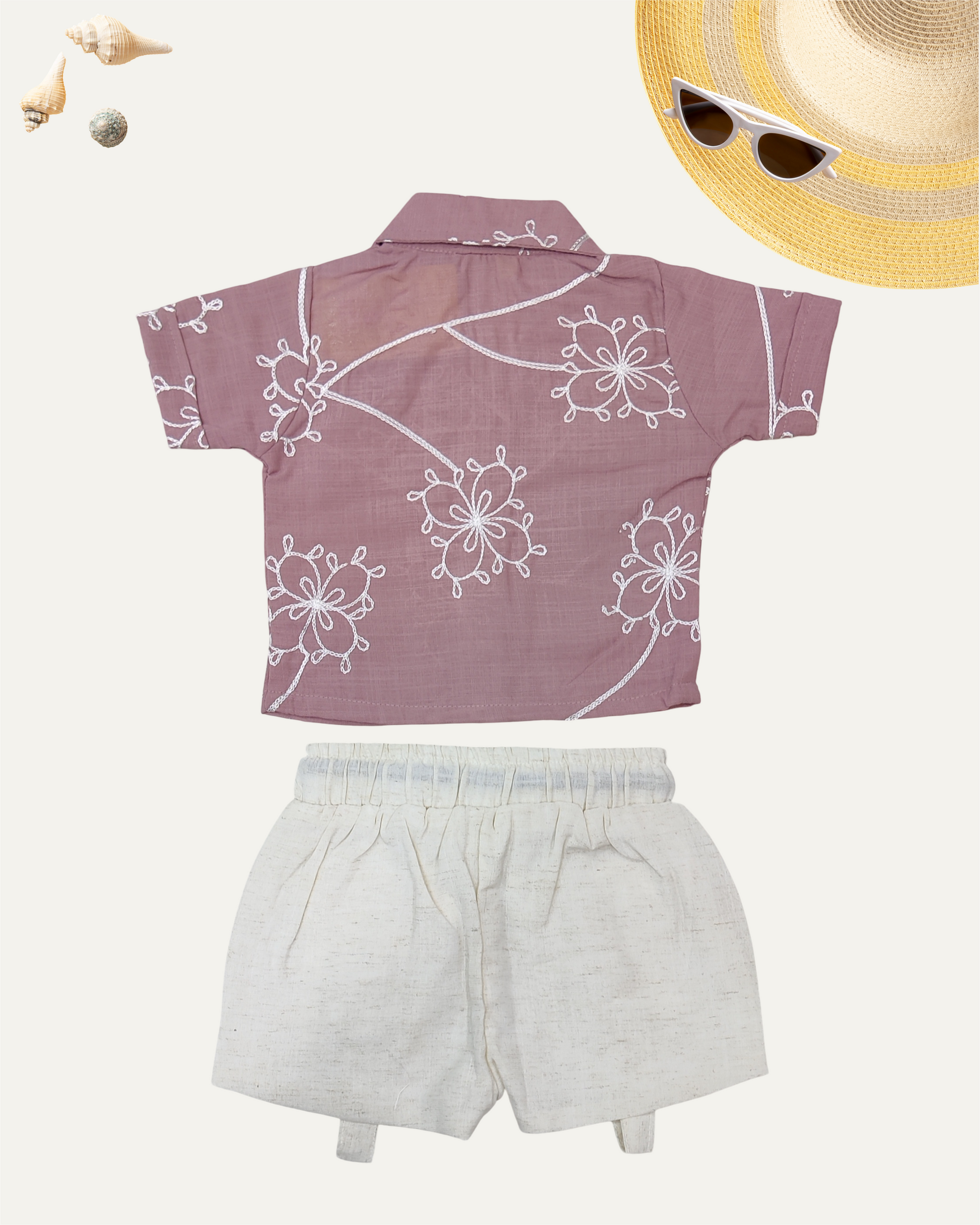 GIRLS FLORAL SHIRT AND BEIGE SHORTS SET (ONION PINK) (1-8 YEARS) - Girlism