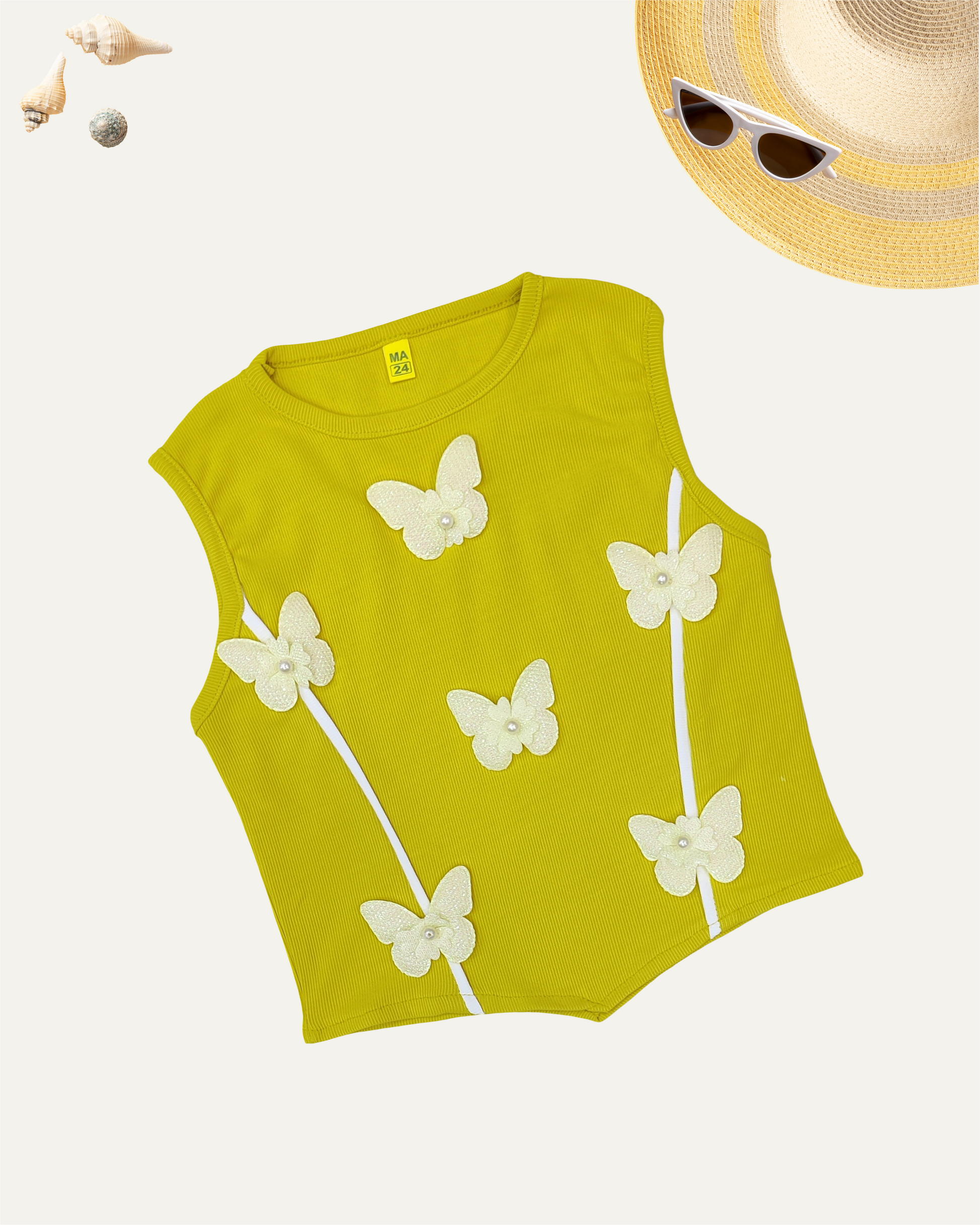 GIRLS MUSTARD YELLOW BUTTERFLY TOP (1-12 YEARS) - Girlism