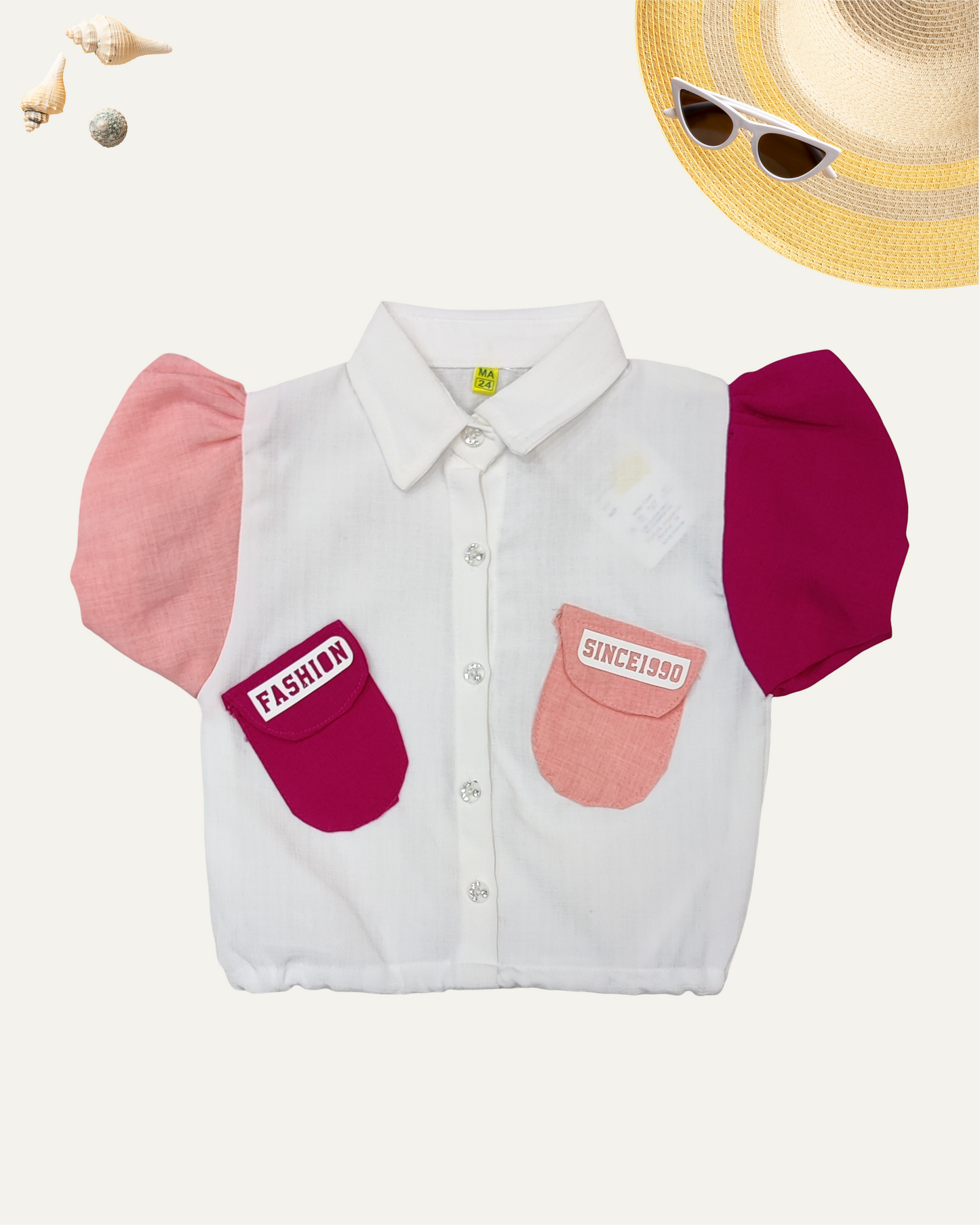 GIRLS RETRO POP SHIRT (4-12 YEARS) (PEACH & RED) - Girlism