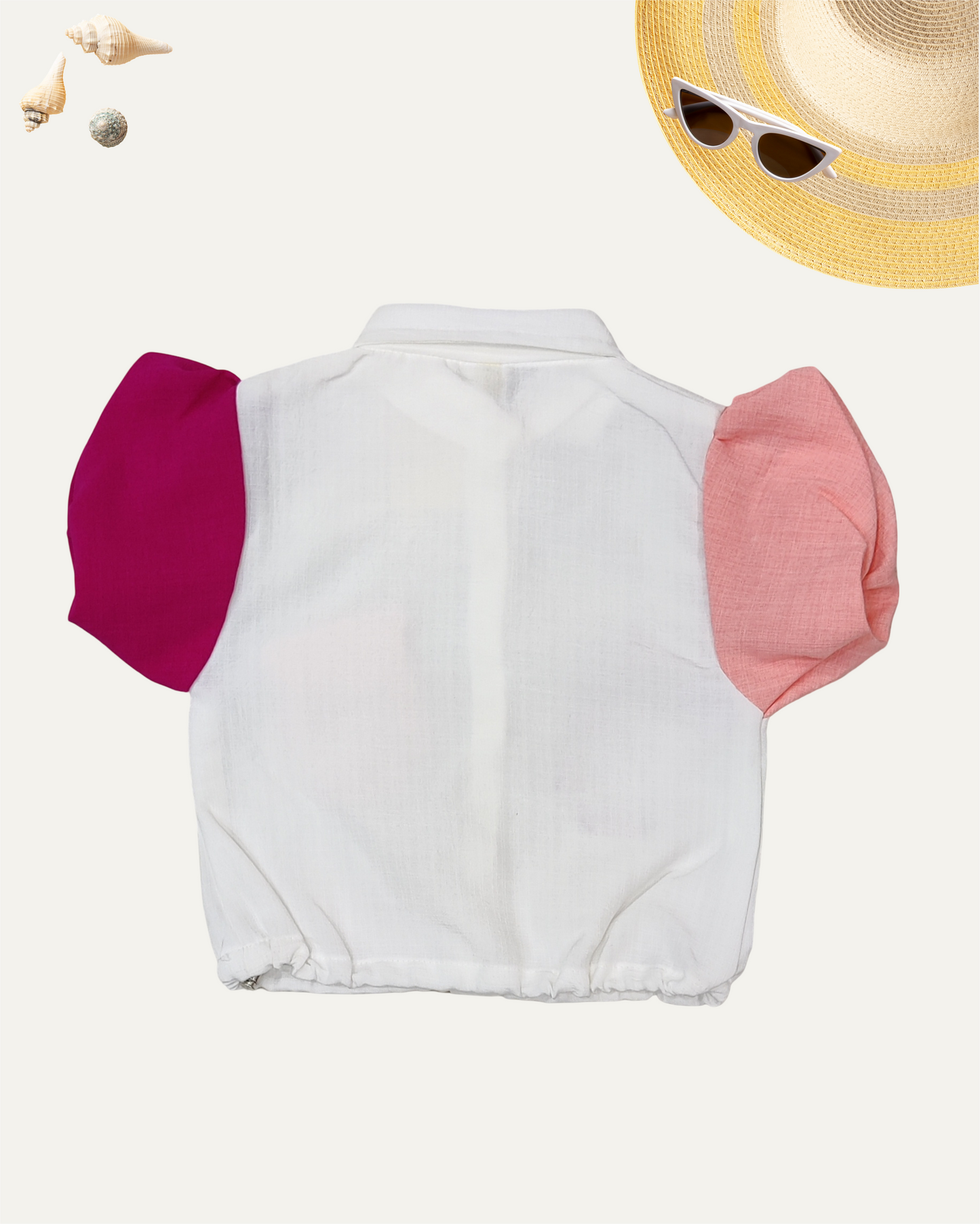 GIRLS RETRO POP SHIRT (4-12 YEARS) (PEACH & RED) - Girlism