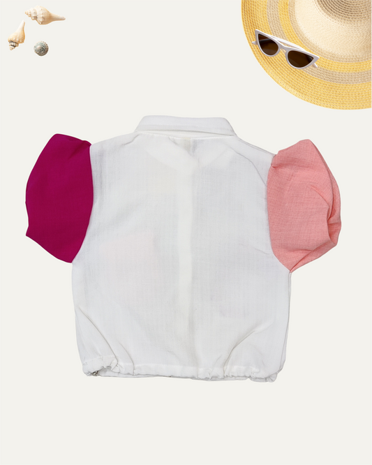 GIRLS RETRO POP SHIRT (4-12 YEARS) (PEACH & RED) - Girlism