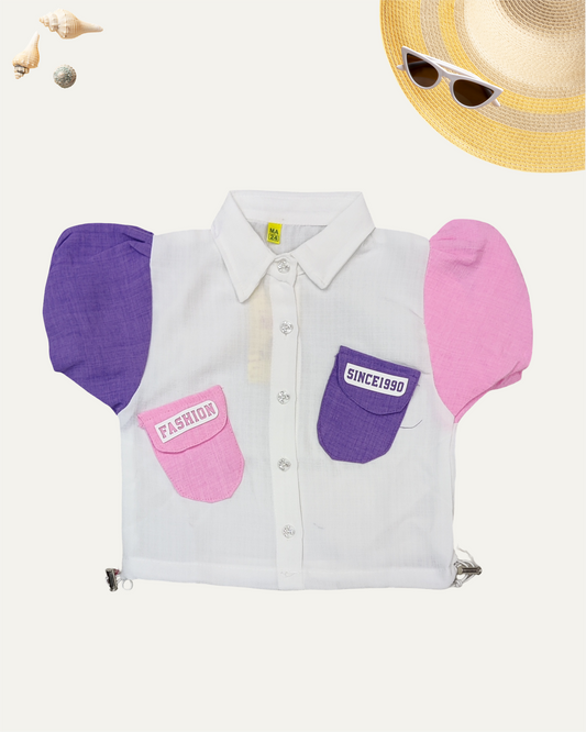 GIRLS RETRO POP SHIRT (4-12 YEARS) (PINK & PURPLE) - Girlism