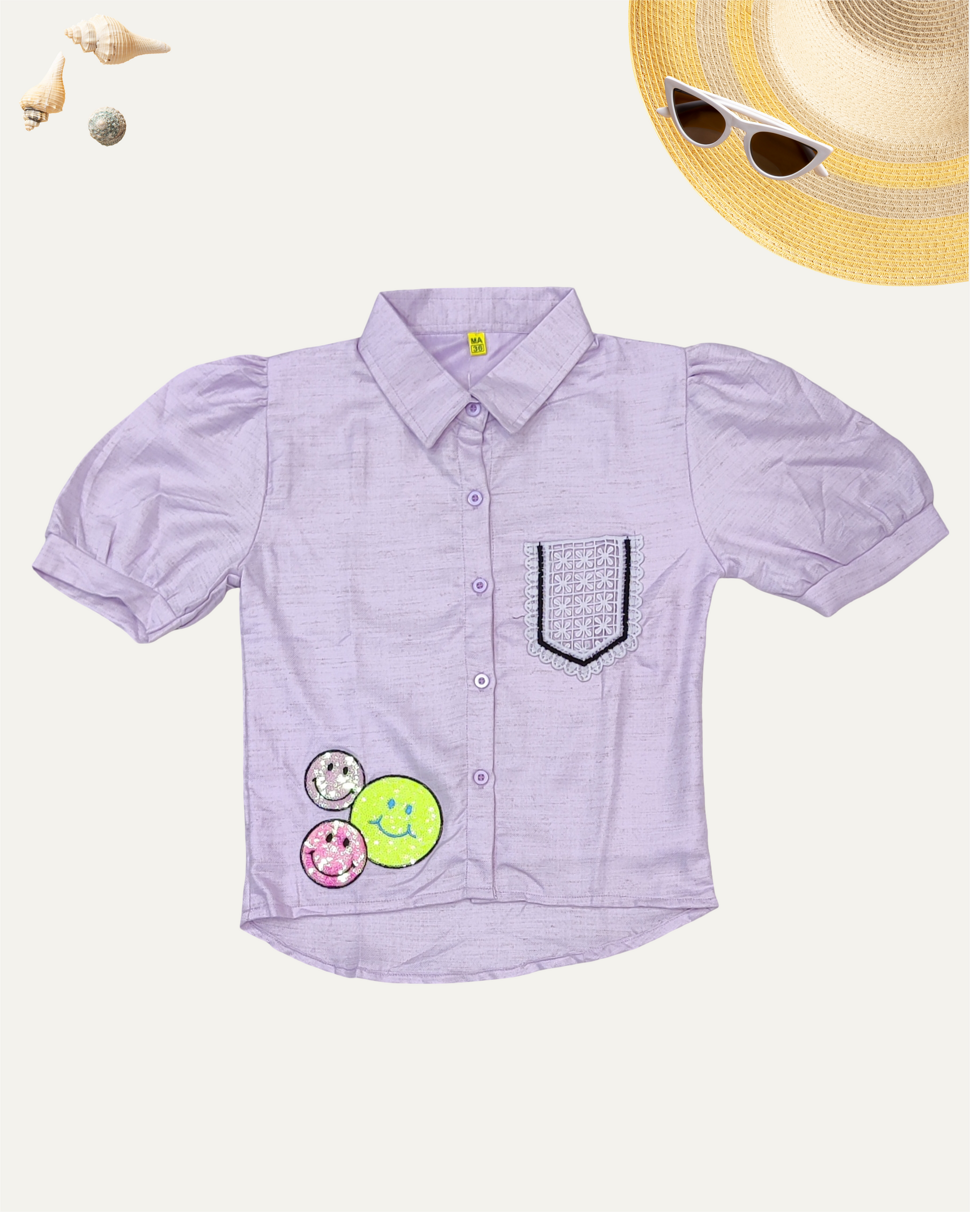 GIRLS PUFF SLEEVEE SHIRT TOP (LAVENDER) (11-14 YEARS) - Girlism