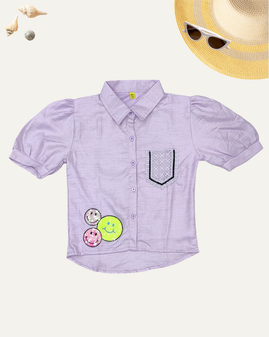 GIRLS PUFF SLEEVEE SHIRT TOP (LAVENDER) (11-14 YEARS) - Girlism