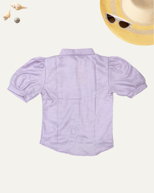 GIRLS PUFF SLEEVEE SHIRT TOP (LAVENDER) (11-14 YEARS) - Girlism