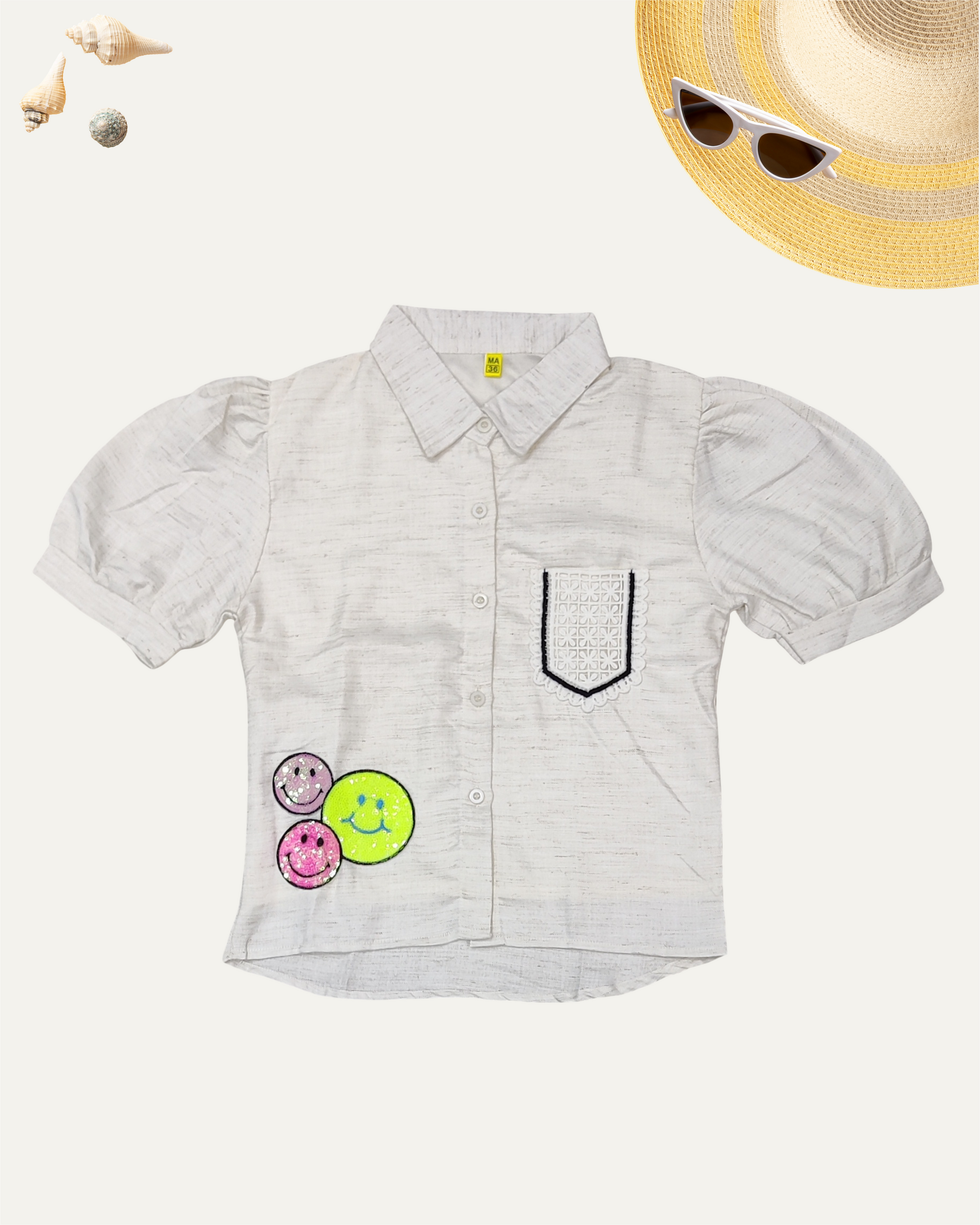 GIRLS PUFF SLEEVEE SHIRT TOP (WHITE) (11-14 YEARS) - Girlism