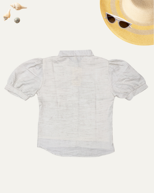 GIRLS PUFF SLEEVEE SHIRT TOP (WHITE) (11-14 YEARS) - Girlism