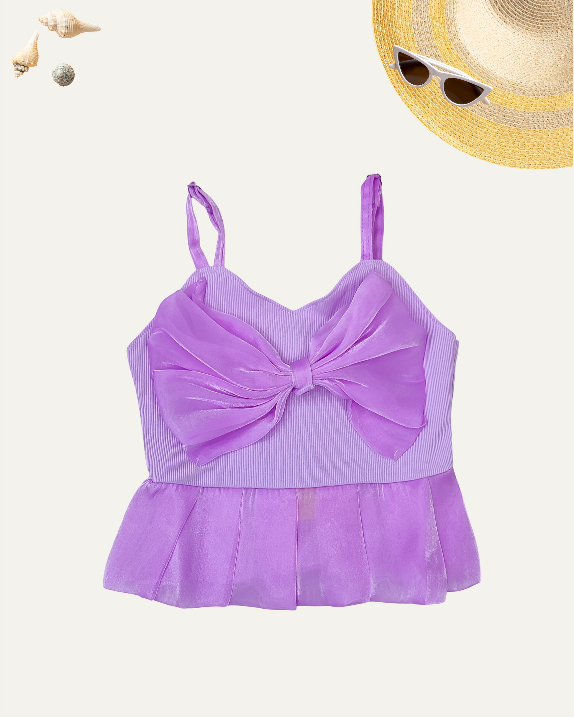 GIRLS LAVENDER SATIN BOW GLAM TOP (0-8 YEARS) - Girlism