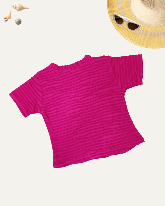 GIRLS TEXTURED BUTTERFLY TOP (HOT PINK) (4-14 YEARS) - Girlism