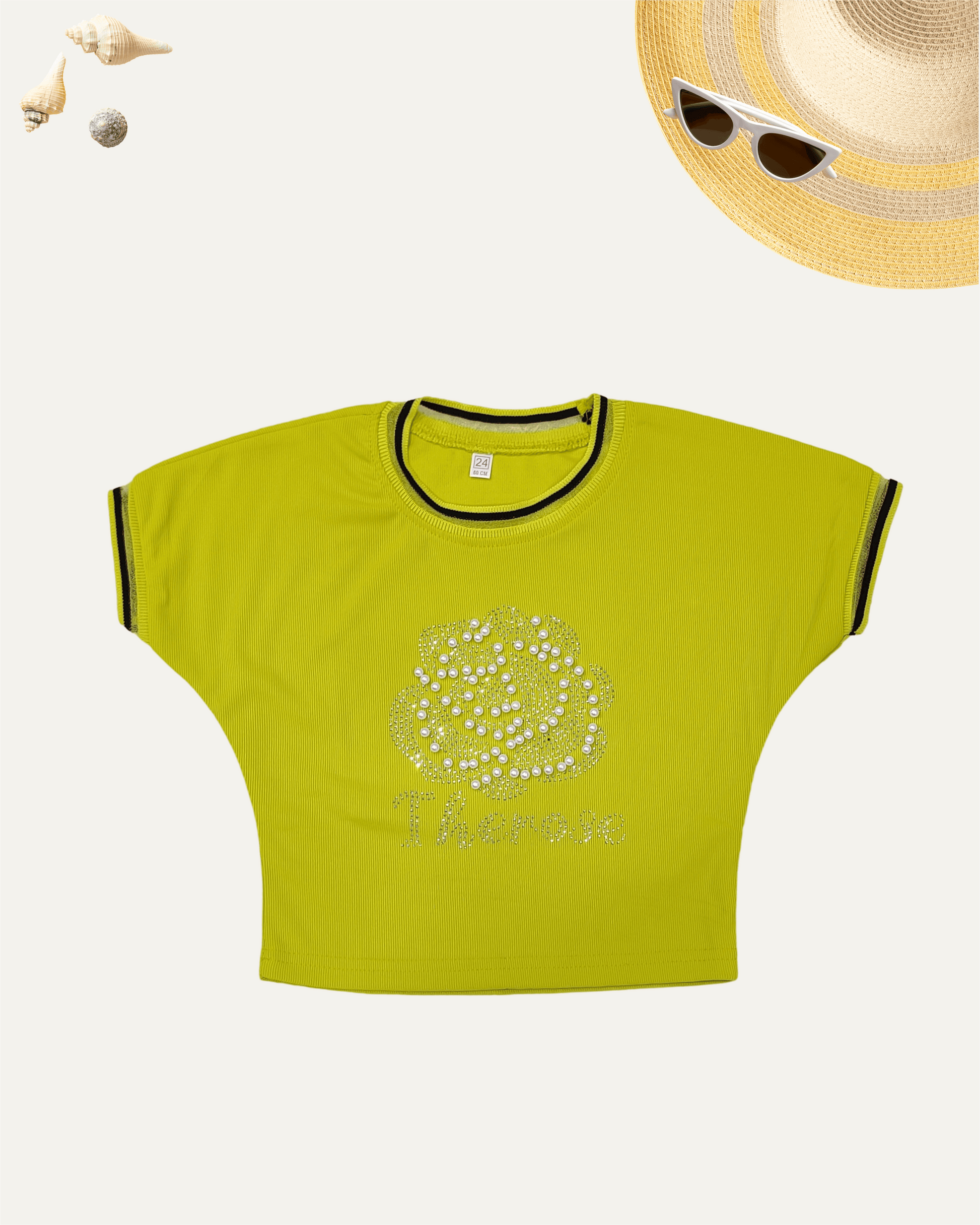 GIRLS RHINESTONE T-SHIRT MUSTARD YELLOW [ 4 - 12 YEARS ] - Girlism