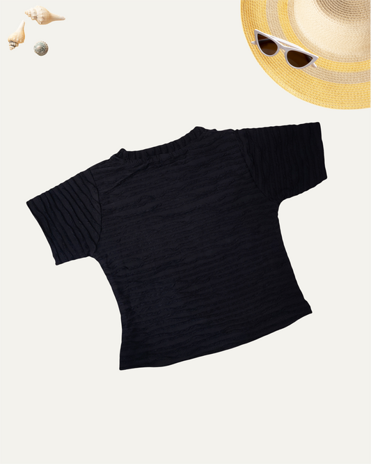 GIRLS TEXTURED BUTTERFLY TOP (BLACK) (4-14 YEARS) - Girlism