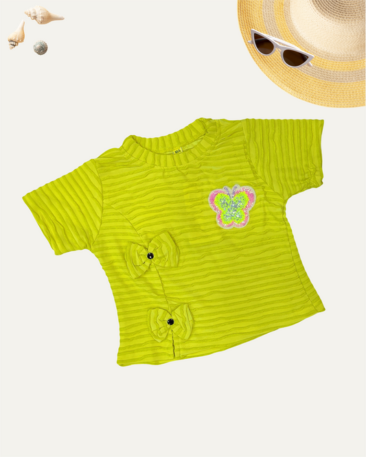 GIRLS TEXTURED BUTTERFLY TOP (LIME GREEN) (4-14 YEARS) - Girlism