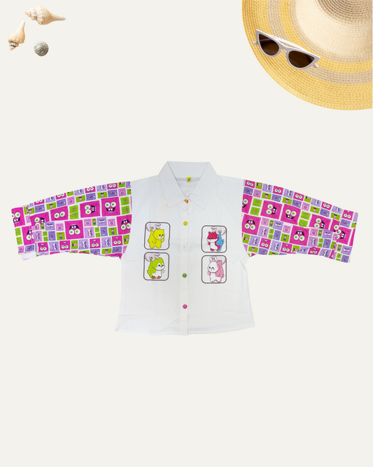 GIRLS CARTOON FUN SLEEVE SHIRT (11-14 YEARS) (PINK EDITION) - Girlism