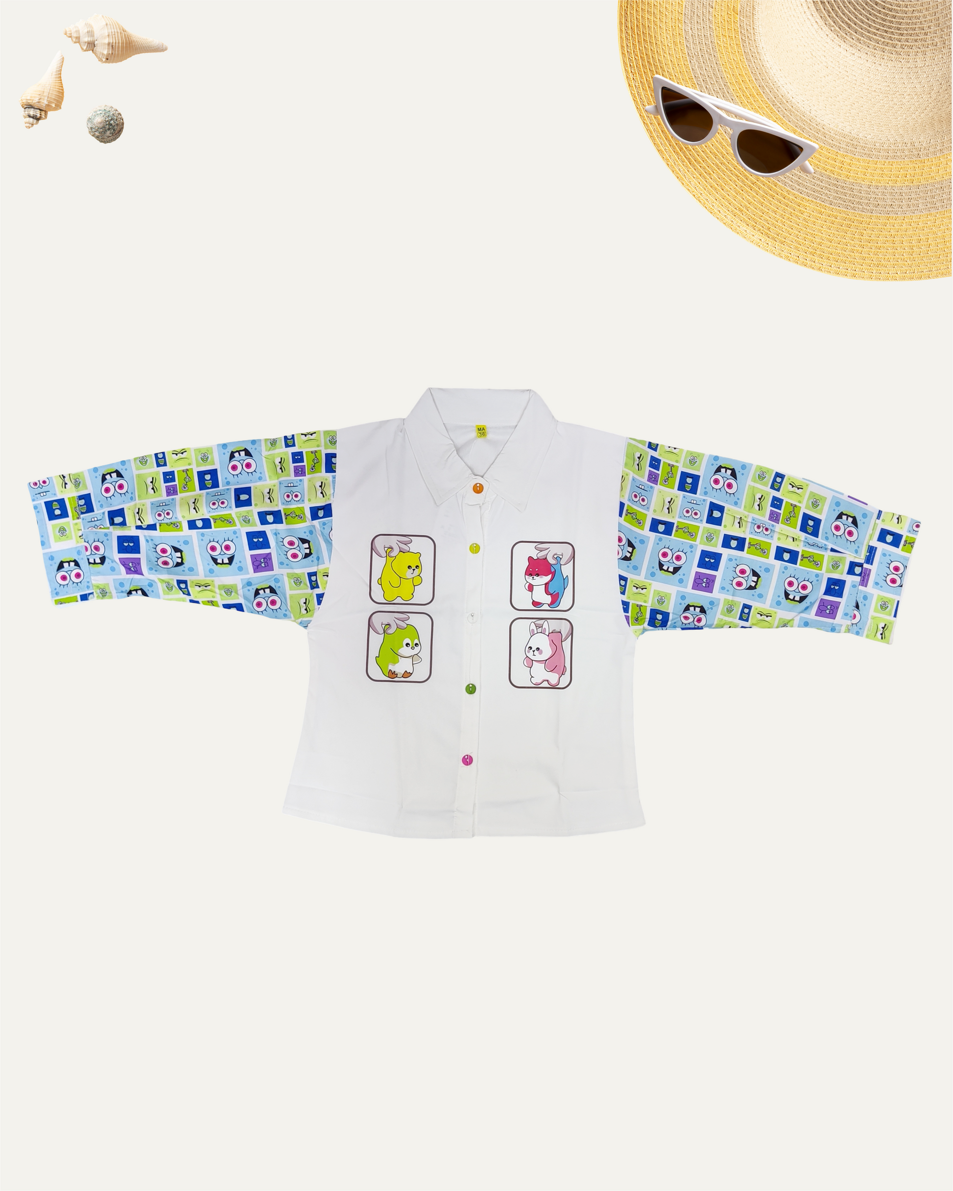 GIRLS CARTOON FUN SLEEVE SHIRT (11-14 YEARS) (BLUE EDITION) - Girlism