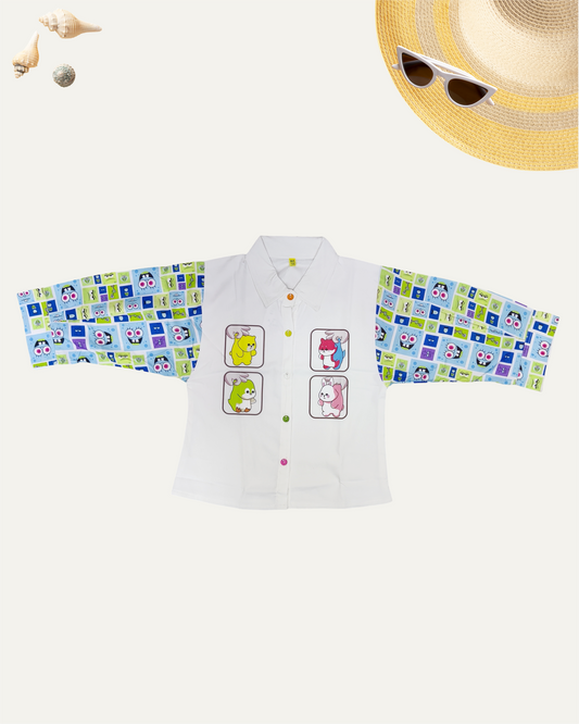 GIRLS CARTOON FUN SLEEVE SHIRT (11-14 YEARS) (BLUE EDITION) - Girlism