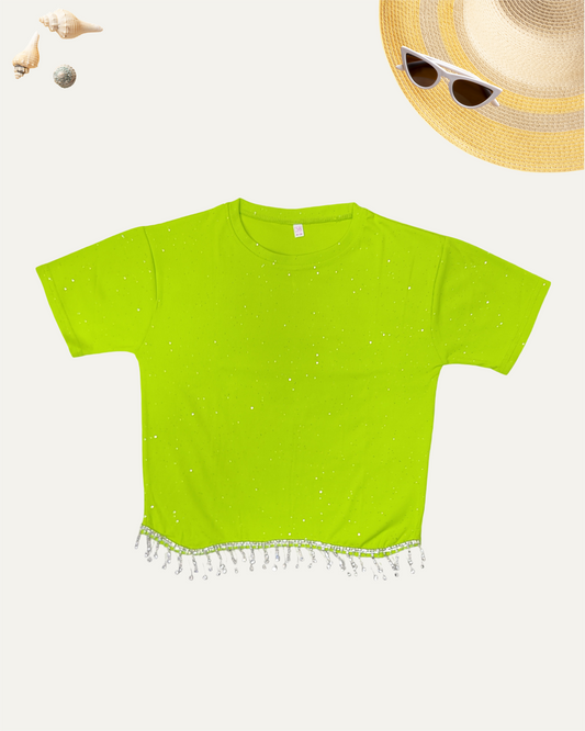 GIRLS NEON GREEN SPARKLY T-SHIRT (12-15 YEARS) - Girlism