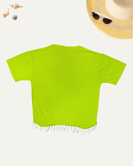 GIRLS NEON GREEN SPARKLY T-SHIRT (12-15 YEARS) - Girlism