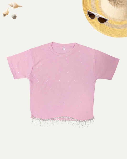 GIRLS BABY PINK SPARKLY T-SHIRT (12-15 YEARS) - Girlism