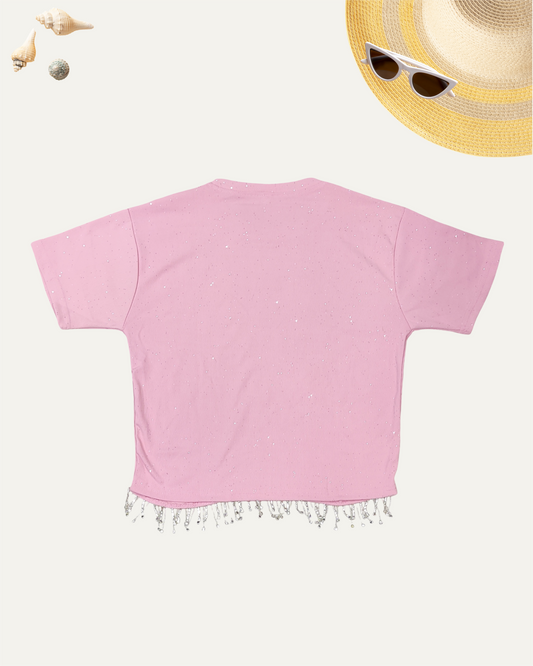 GIRLS BABY PINK SPARKLY T-SHIRT (12-15 YEARS) - Girlism