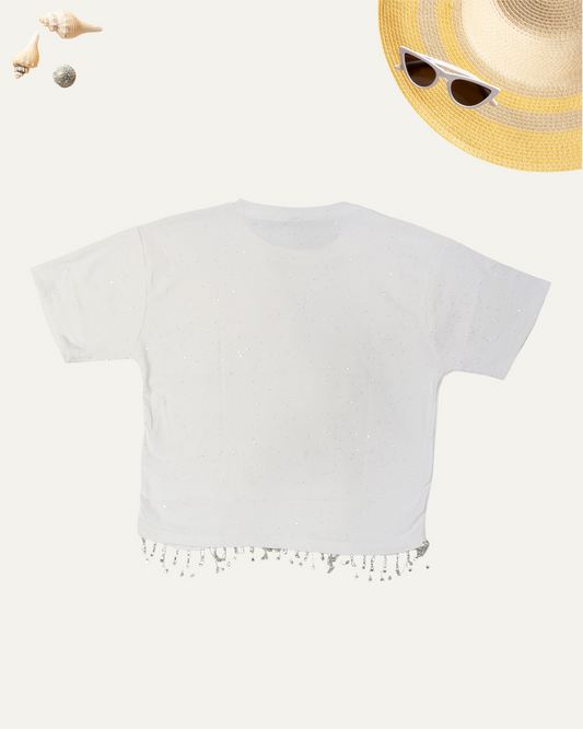 GIRLS WHITE SPARKLY T-SHIRT (12-15 YEARS) - Girlism