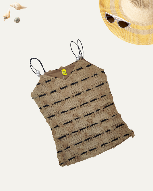 GIRLS BROWN TEXTURED SPAGHETTI TOP (1-12 YEARS) - Girlism