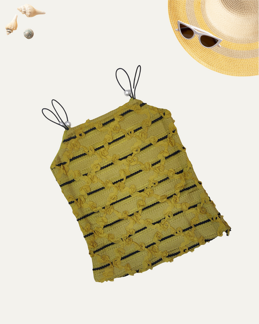 GIRLS MUSTARD TEXTURED SPAGHETTI TOP (1-12 YEARS) - Girlism