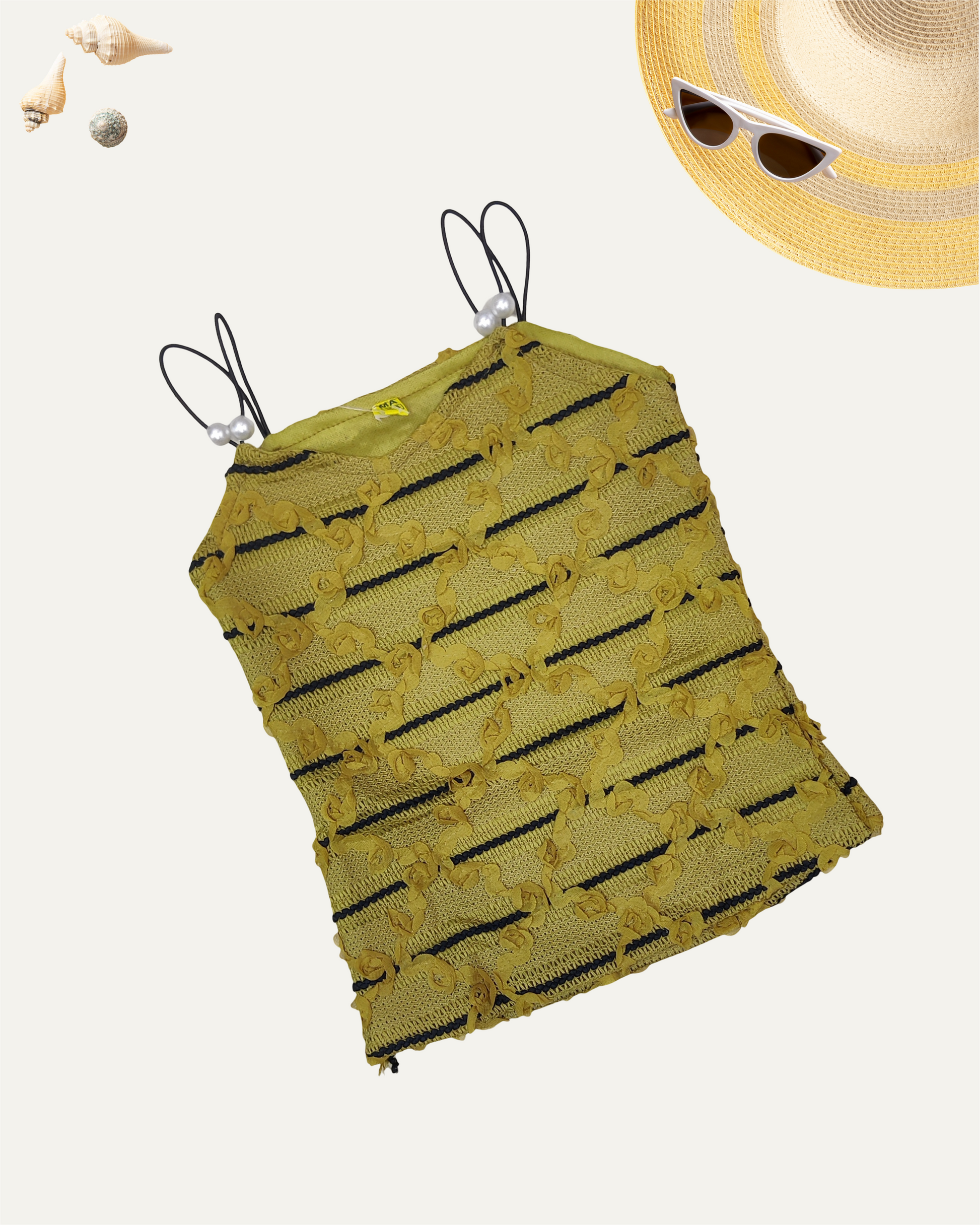GIRLS MUSTARD TEXTURED SPAGHETTI TOP (1-12 YEARS) - Girlism
