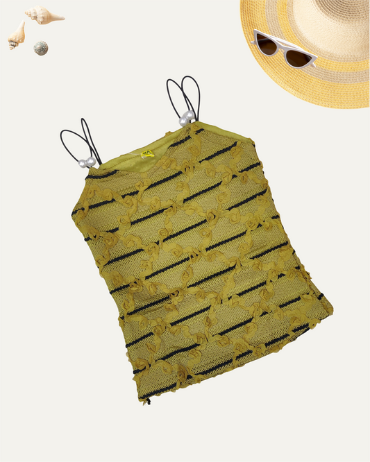 GIRLS MUSTARD TEXTURED SPAGHETTI TOP (1-12 YEARS) - Girlism