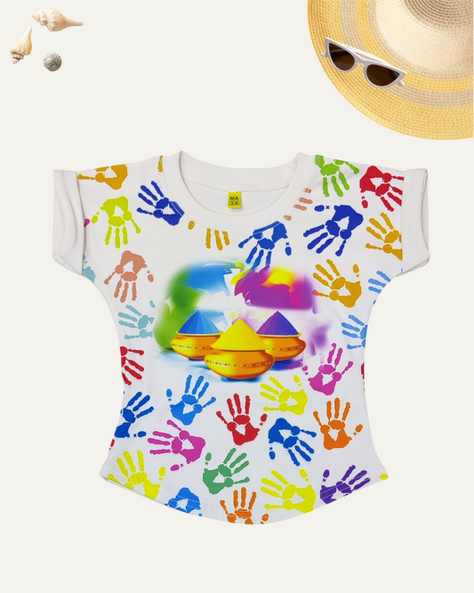 GIRLS HOLI SPLASH PRINTED T-SHIRT (4-12 YEARS) - Girlism