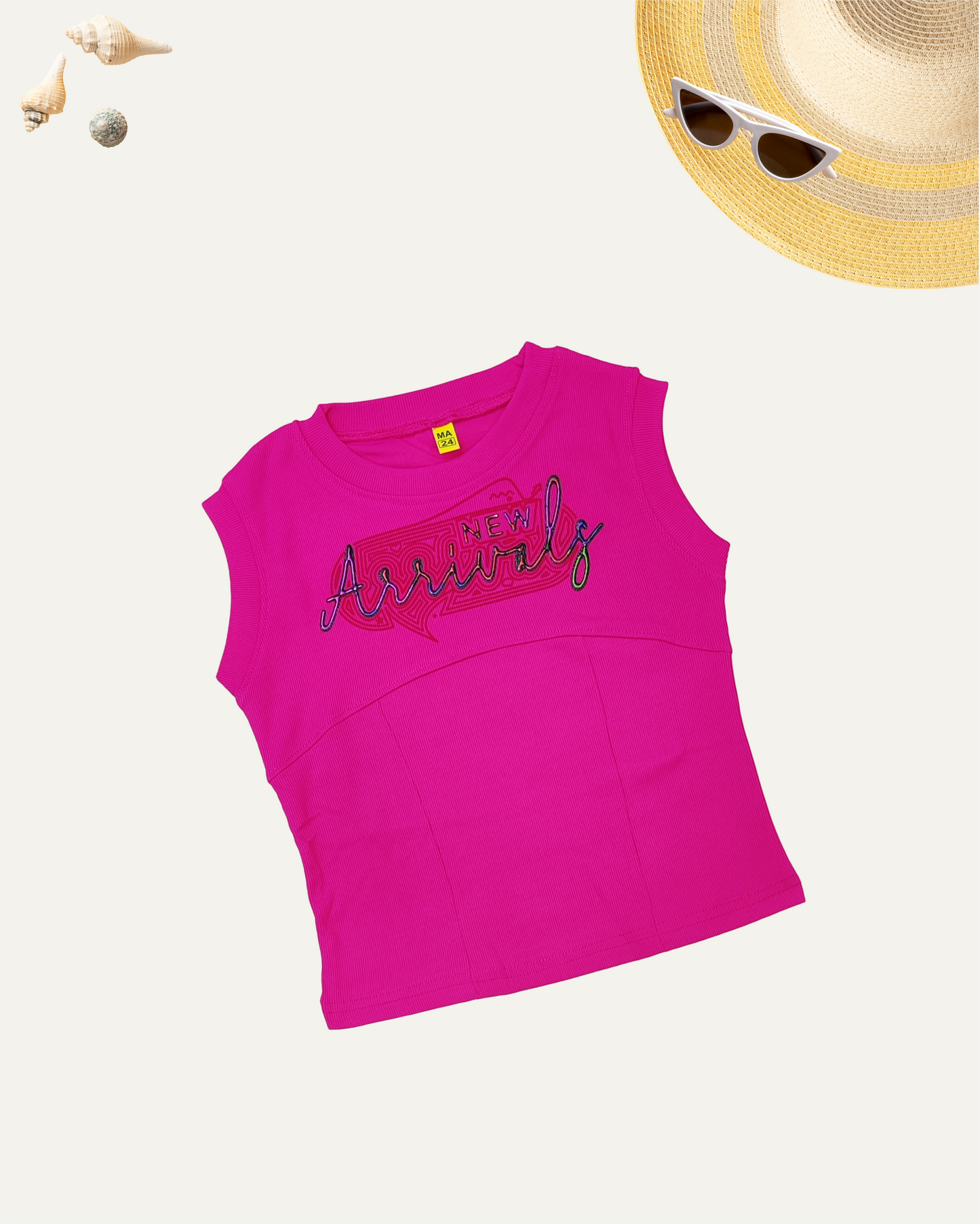 GIRLS SLEEVELES RIBBED TOP HOT PINK [ 4 - 12 YEARS ]